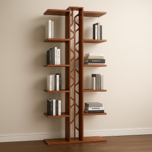 Βιβλιοθήκη "Geo Spine" | Σύγχρονη Μεταλλική με Ξύλινα Ράφια